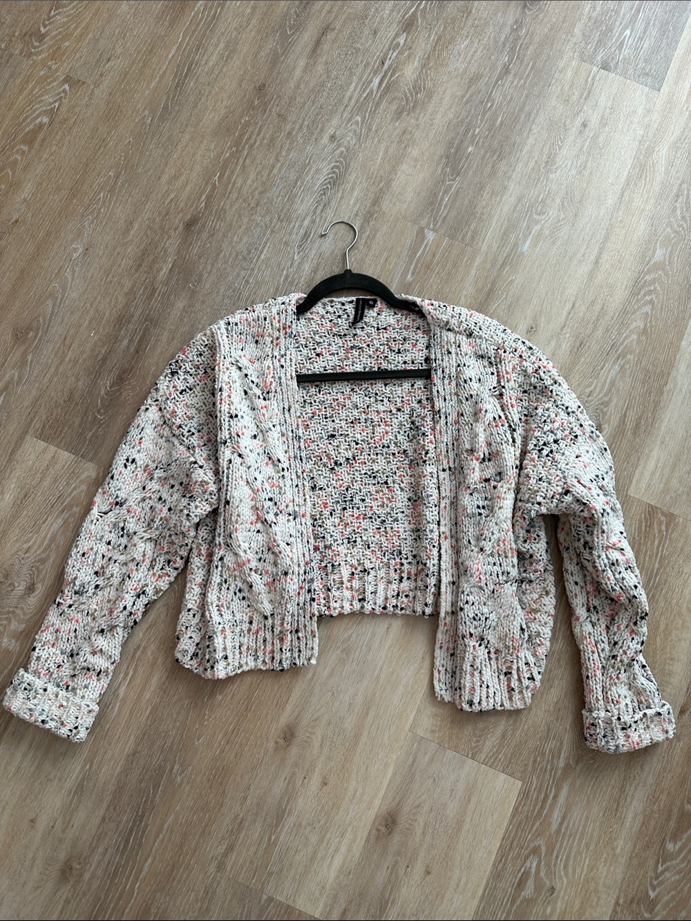 moon & madison Cream Speckled Open-Front Knit Cardigan